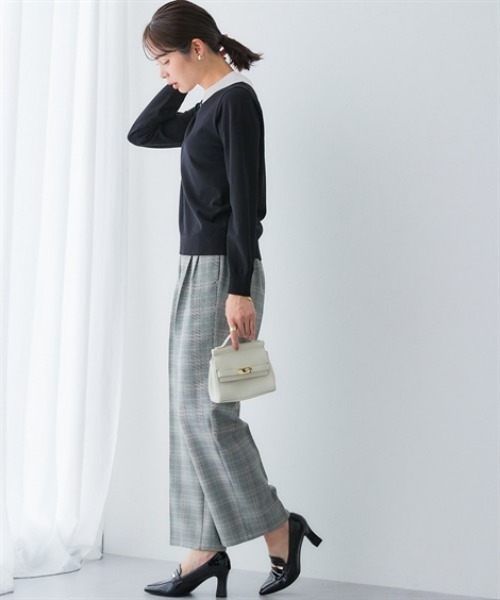 7days Life Styling（セブンデイズライフスタイリング）の「配色襟付きニット（乾燥機OK・ウォッシャブル・静電気防止・毛玉になりにくい・UVカット）<大きいサイズ有>（ニット/セーター・レディース・ベージュ系/ブラック系・3L/LL/L/M/S）」の4枚目の写真