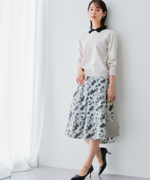 7days Life Styling（セブンデイズライフスタイリング）の「配色襟付きニット（乾燥機OK・ウォッシャブル・静電気防止・毛玉になりにくい・UVカット）<大きいサイズ有>（ニット/セーター・レディース・ベージュ系/ブラック系・3L/LL/L/M/S）」の8枚目の写真