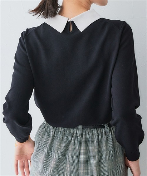 7days Life Styling（セブンデイズライフスタイリング）の「配色襟付きニット（乾燥機OK・ウォッシャブル・静電気防止・毛玉になりにくい・UVカット）<大きいサイズ有>（ニット/セーター・レディース・ベージュ系/ブラック系・3L/LL/L/M/S）」の11枚目の写真