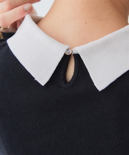 7days Life Styling（セブンデイズライフスタイリング）の「配色襟付きニット（乾燥機OK・ウォッシャブル・静電気防止・毛玉になりにくい・UVカット）<大きいサイズ有>（ニット/セーター・レディース・ベージュ系/ブラック系・3L/LL/L/M/S）」の12枚目の写真