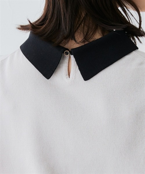 7days Life Styling（セブンデイズライフスタイリング）の「配色襟付きニット（乾燥機OK・ウォッシャブル・静電気防止・毛玉になりにくい・UVカット）<大きいサイズ有>（ニット/セーター・レディース・ベージュ系/ブラック系・3L/LL/L/M/S）」の13枚目の写真