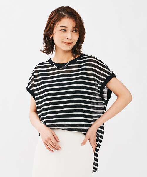 UNTITLED(アンタイトル)の「シアーボーダーカットソー(Tシャツ/カットソー・レディース・ホワイト系5/ブラック系2・02)」の2枚目の写真