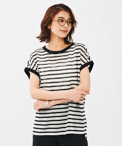 UNTITLED(アンタイトル)の「シアーボーダーカットソー(Tシャツ/カットソー・レディース・ホワイト系5/ブラック系2・02)」の4枚目の写真