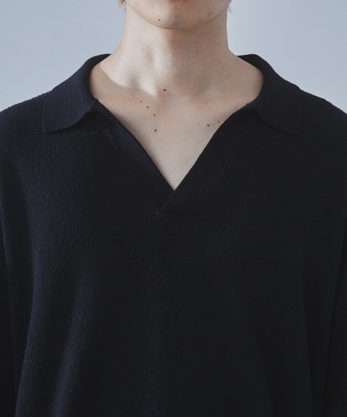 SLICK（スリック）の「【SLICK/スリック】Loop Yarn Skipper Polo Knit/ループヤーンスキッパーポロ ニット/ヴィンテージ（ポロシャツ・メンズ・チャコールグレー/ブラック・1/2/3）」の7枚目の写真