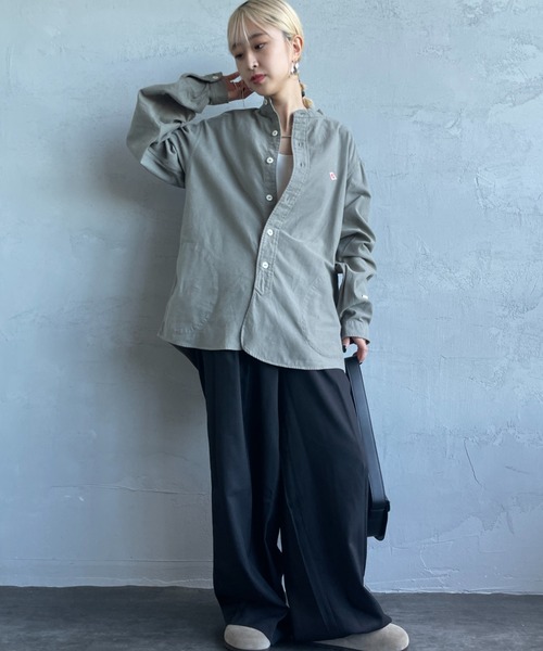 DANTON（ダントン）の「[DANTON/ダントン] コットンフランネル バンドカラーシャツ（シャツ/ブラウス・レディース・グレー/オリーブ/キナリ・38/36/34）」の7枚目の写真