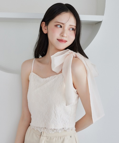 one after another NICE CLAUP(ワンアフターアナザーナイスクラップ)の「肩リボンキャミソール/取り外し可能(キャミソール・レディース・オフホワイト/アイボリー/ピンク・FREE)」の3枚目の写真