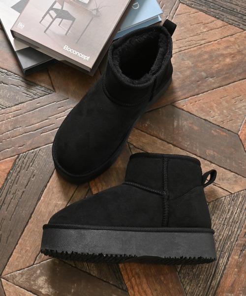 Honeys（ハニーズ）の「厚底フェイクムートン（ブーツ・レディース・キャメル/ベージュ/ブラック・S/M/LL/L）」の2枚目の写真