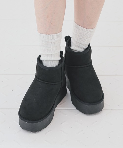 Honeys（ハニーズ）の「厚底フェイクムートン（ブーツ・レディース・キャメル/ベージュ/ブラック・S/M/LL/L）」の5枚目の写真