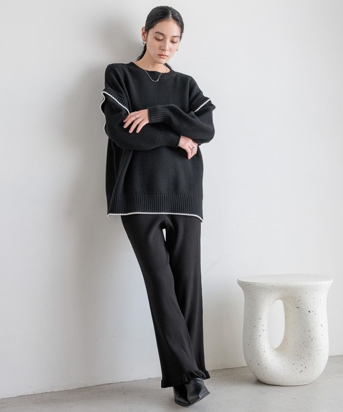 LOWRYS FARM（ローリーズファーム）の「スソフリルニットパンツ　580830（その他パンツ・レディース・ブラック/アイボリー/ブラウン・FREE）」の16枚目の写真