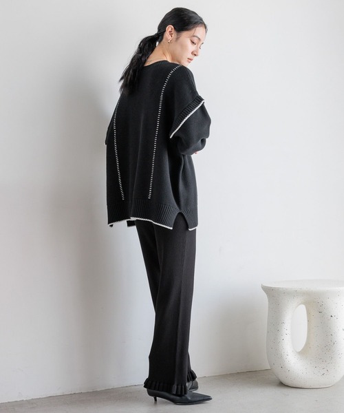 LOWRYS FARM（ローリーズファーム）の「スソフリルニットパンツ　580830（その他パンツ・レディース・ブラック/アイボリー/ブラウン・FREE）」の18枚目の写真