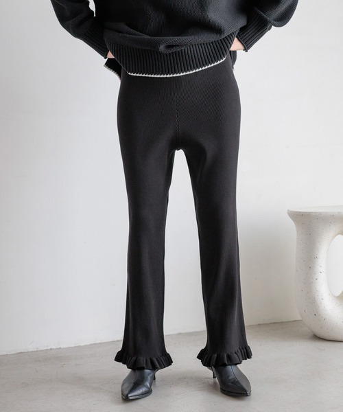 LOWRYS FARM（ローリーズファーム）の「スソフリルニットパンツ　580830（その他パンツ・レディース・ブラック/アイボリー/ブラウン・FREE）」の19枚目の写真