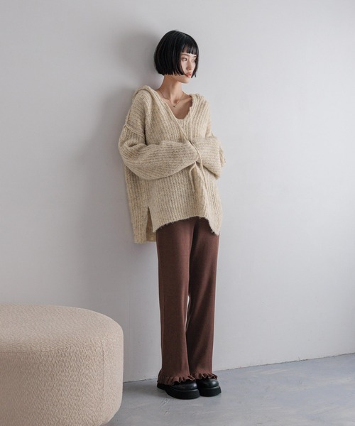 LOWRYS FARM（ローリーズファーム）の「スソフリルニットパンツ　580830（その他パンツ・レディース・ブラック/アイボリー/ブラウン・FREE）」の8枚目の写真