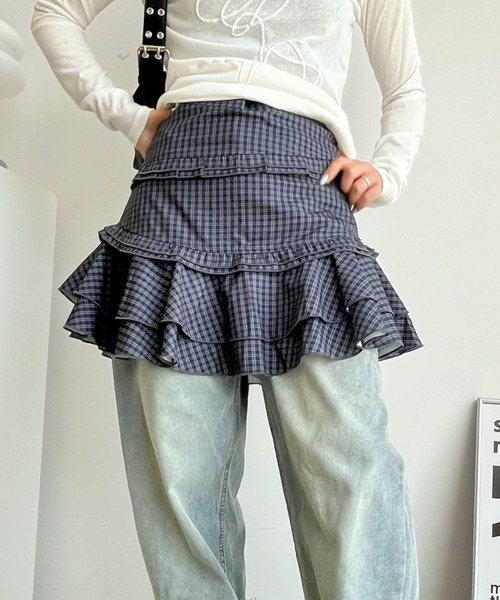 mul.（ムル）の「SK　切り替えフリルチェックスカート（スカート・レディース・ネイビー・FREE）」の3枚目の写真