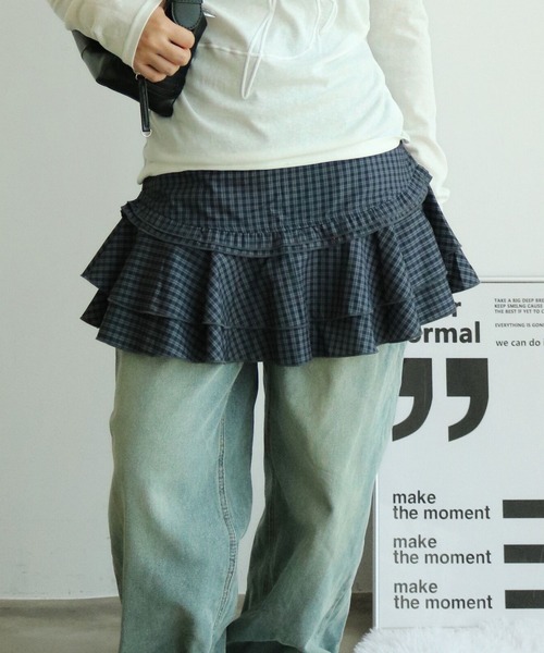 mul.（ムル）の「SK　切り替えフリルチェックスカート（スカート・レディース・ネイビー・FREE）」の4枚目の写真