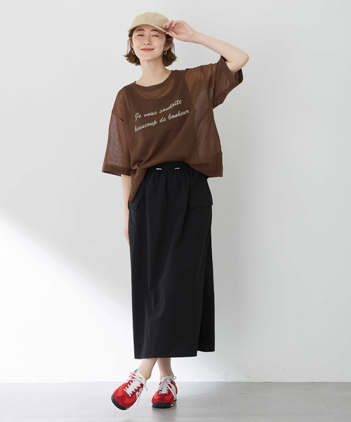 Petit Honfleur（プチオンフルール）の「ポケットロングスカート【撥水・通年素材・ウエストゴム】（スカート・レディース・ブラック/カーキ・M/L）」の13枚目の写真