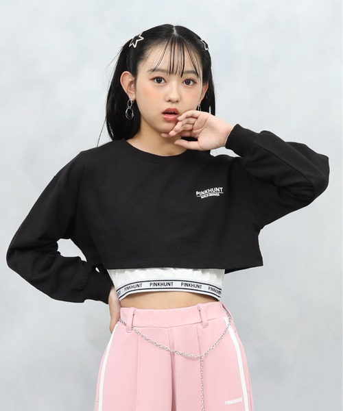 PINKHUNT（ピンクハント）の「PINKHUNT ピンクハント 裾ロゴロンT付き トレーナー 0961K（スウェット・キッズ・ブラック/オフホワイト・120cm/160cm/150cm/140cm/130cm）」の2枚目の写真