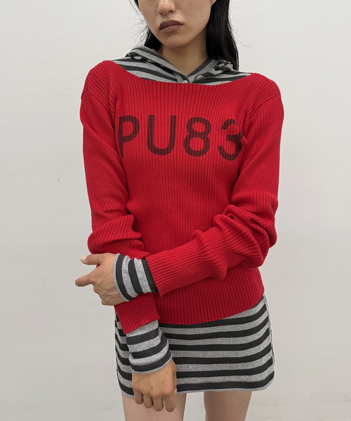 Oriens JOURNAL STANDARD（オリエンス ジャーナルスタンダード）の「IPU83 ロゴニット（ニット/セーター・レディース・グレー/レッド・FREE）」の3枚目の写真