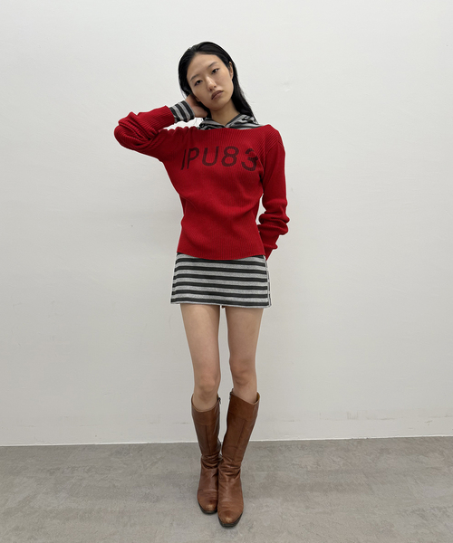 Oriens JOURNAL STANDARD（オリエンス ジャーナルスタンダード）の「IPU83 ロゴニット（ニット/セーター・レディース・グレー/レッド・FREE）」の4枚目の写真