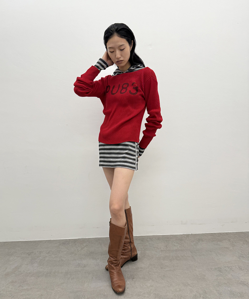 Oriens JOURNAL STANDARD（オリエンス ジャーナルスタンダード）の「IPU83 ロゴニット（ニット/セーター・レディース・グレー/レッド・FREE）」の5枚目の写真