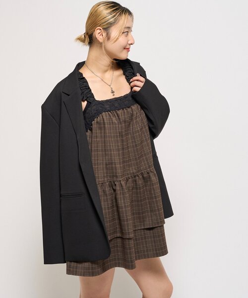 WHO'S WHO gallery（フーズフーギャラリー）の「ティアードミニワンピ（ワンピース・レディース・ブラック/ブラウン・FREE）」の5枚目の写真