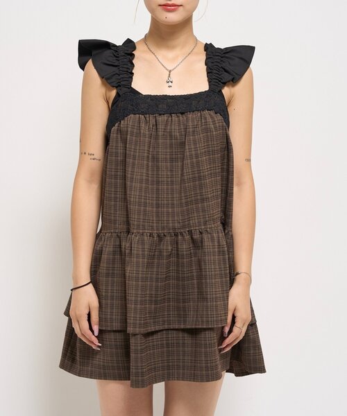 WHO'S WHO gallery（フーズフーギャラリー）の「ティアードミニワンピ（ワンピース・レディース・ブラック/ブラウン・FREE）」の12枚目の写真