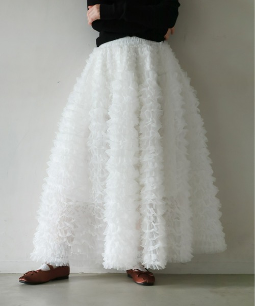mic by Olu.（ミックバイオルドット）の「ティアードチュールスカート（スカート・レディース・グレー/ホワイト・FREE）」の2枚目の写真