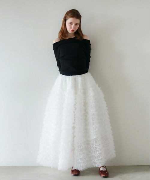 mic by Olu.（ミックバイオルドット）の「ティアードチュールスカート（スカート・レディース・グレー/ホワイト・FREE）」の4枚目の写真