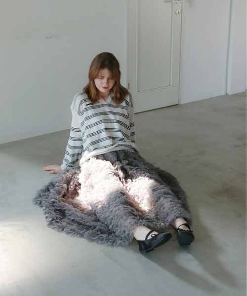 mic by Olu.（ミックバイオルドット）の「ティアードチュールスカート（スカート・レディース・グレー/ホワイト・FREE）」の8枚目の写真