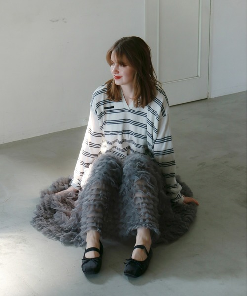 mic by Olu.（ミックバイオルドット）の「ティアードチュールスカート（スカート・レディース・グレー/ホワイト・FREE）」の9枚目の写真