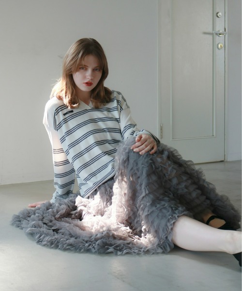 mic by Olu.（ミックバイオルドット）の「ティアードチュールスカート（スカート・レディース・グレー/ホワイト・FREE）」の10枚目の写真