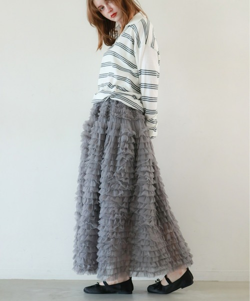 mic by Olu.（ミックバイオルドット）の「ティアードチュールスカート（スカート・レディース・グレー/ホワイト・FREE）」の12枚目の写真