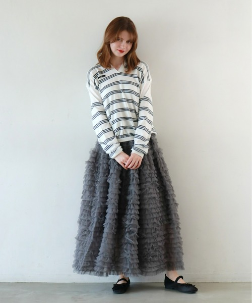 mic by Olu.（ミックバイオルドット）の「ティアードチュールスカート（スカート・レディース・グレー/ホワイト・FREE）」の17枚目の写真