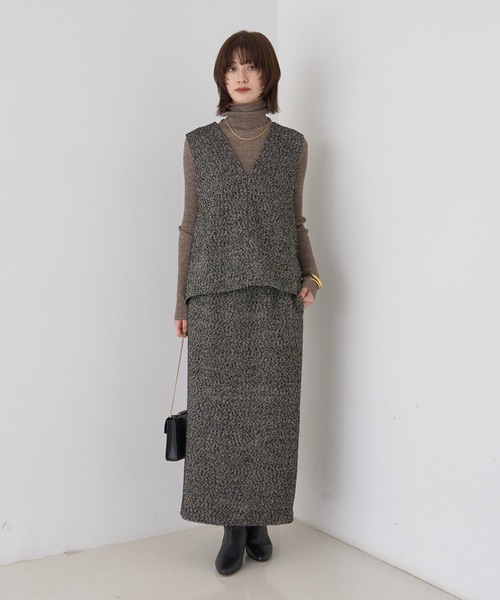 Rouge vif（ルージュヴィフ）の「【セットアップ対応】ポリウーリングカルセタイトスカート（スカート・レディース・ブラック/ブラック系その他・38/36）」の3枚目の写真