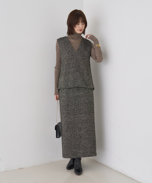 Rouge vif（ルージュヴィフ）の「【セットアップ対応】ポリウーリングカルセタイトスカート（スカート・レディース・ブラック/ブラック系その他・38/36）」の5枚目の写真