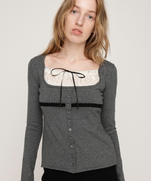 LACE DOCKING KNIT TOPS レース ドッキング ニット トップス 秋服 冬服