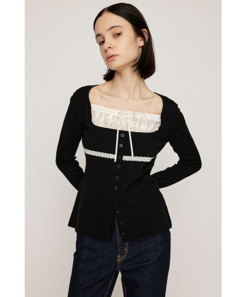 セール】LACE DOCKING KNIT TOPS レース ドッキング ニット トップス