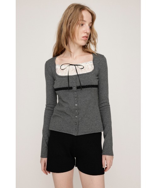 LACE DOCKING KNIT TOPS レース ドッキング ニット トップス 秋服 冬服