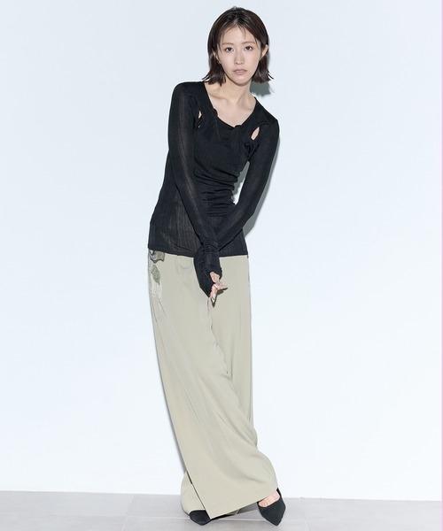 MURRAL(ミューラル)の「【MURRAL/ミューラル】Patchwork embroidered slacks/パッチワークエンブロイダードスラックス(スラックス・レディース・カーキ/ベージュ・2/1)」の13枚目の写真