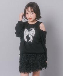 【CHIPIE/シピ】レースリボン刺繍カットショルダートレーナー
