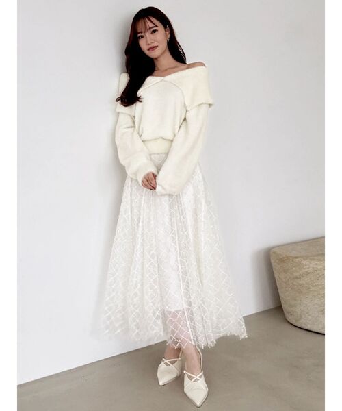 dazzlin（ダズリン）の「2WAYミニシャギーオフショルニット（ニット/セーター・レディース・ピンク/オフホワイト/グレー/チャコールグレー・FREE）」の15枚目の写真