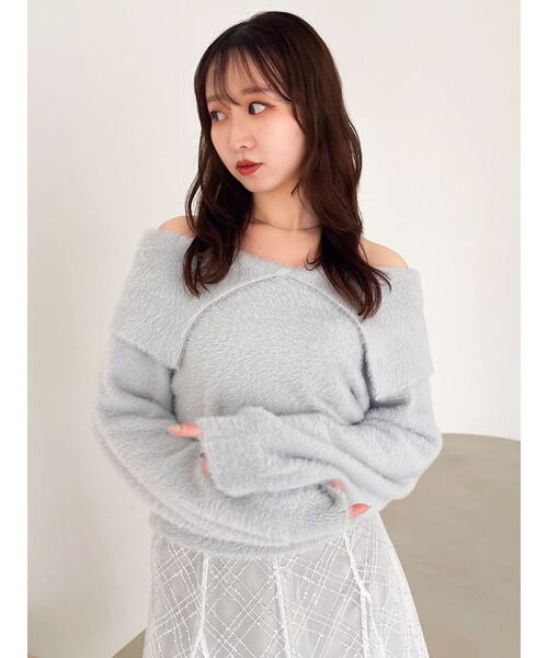 dazzlin（ダズリン）の「2WAYミニシャギーオフショルニット（ニット/セーター・レディース・ピンク/オフホワイト/グレー/チャコールグレー・FREE）」の16枚目の写真