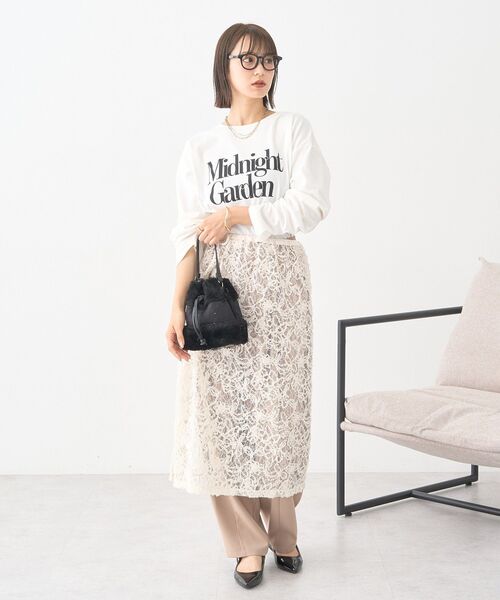 earth music&ecology（アースミュージックアンドエコロジー）の「モールレースラップスカート（スカート・レディース・アイボリー/ブラック・FREE）」の7枚目の写真