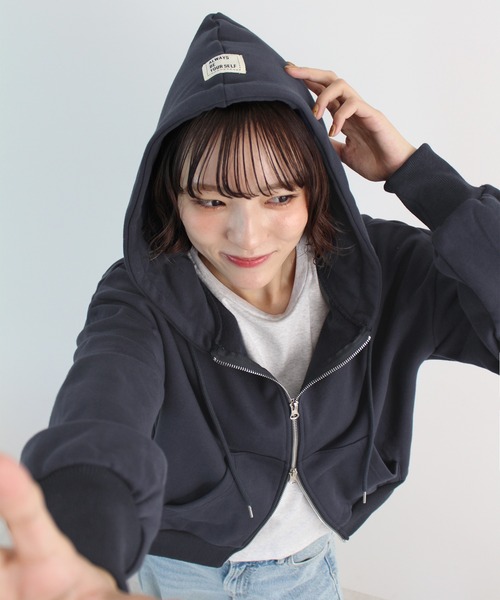 ABYS（アビス）の「【新色追加】ダブルジップショート丈パーカー（パーカー・レディース・ブルー/ネイビー/オレンジ/杢グレー・FREE）」の6枚目の写真