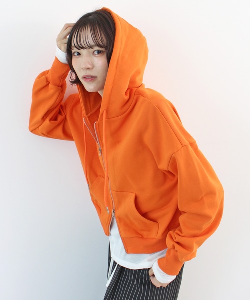 超特急 REAL ジップパーカー ハル オレンジ セール】【新色追加】ダブルジップショート丈パーカー（パーカー