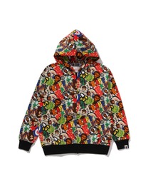 A Bathing Ape キャラクター柄パーカー S A BATHING APE】SHARK FULL ZIP HOODIE バイカラー 緑紫 XL (A