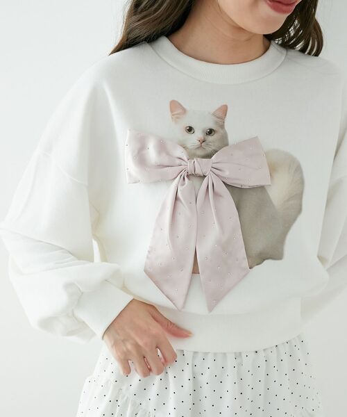 MAJESTIC LEGON（マジェスティックレゴン）の「Lady catスウェット（スウェット・レディース・ブラック/アイボリー/ピンク・MEDIUM）」の3枚目の写真