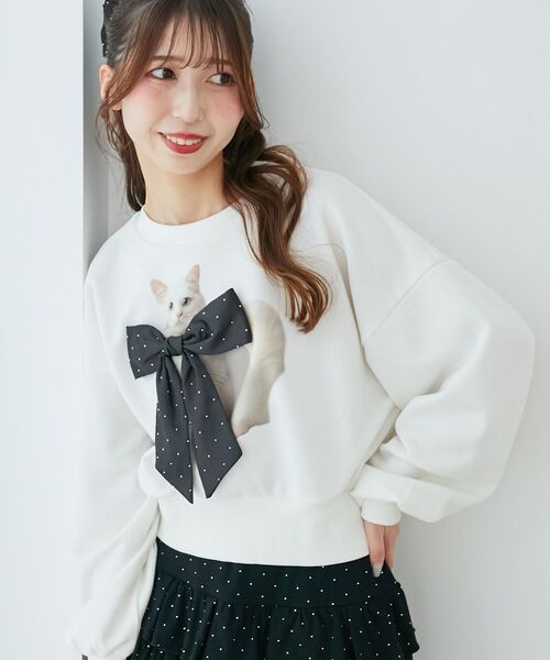 MAJESTIC LEGON（マジェスティックレゴン）の「Lady catスウェット（スウェット・レディース・ブラック/アイボリー/ピンク・MEDIUM）」の16枚目の写真