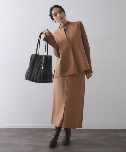 OPAQUE.CLIP(オペークドットクリップ)の「【A4サイズ対応/マチ付き】ストライプフェイクファートートバッグ(トートバッグ・レディース・グレー/チャコールグレー/アイボリー/ブラック/ブラウン系その他/ベージュ/ブラウン系8・00)」の14枚目の写真