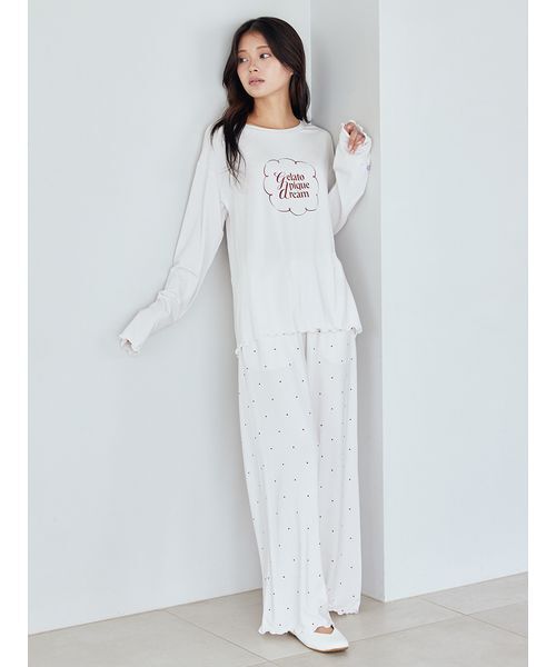 セール】ドット柄ロングパンツ（ルームウェア/パジャマ）｜gelato