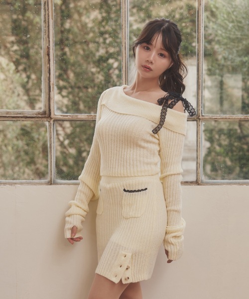*M DOLLY original* lace strap fresca knit set up/レースストラップフレスカセットアップ